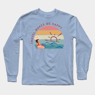 Travel Makes Me Happy Design Long Sleeve T-Shirt